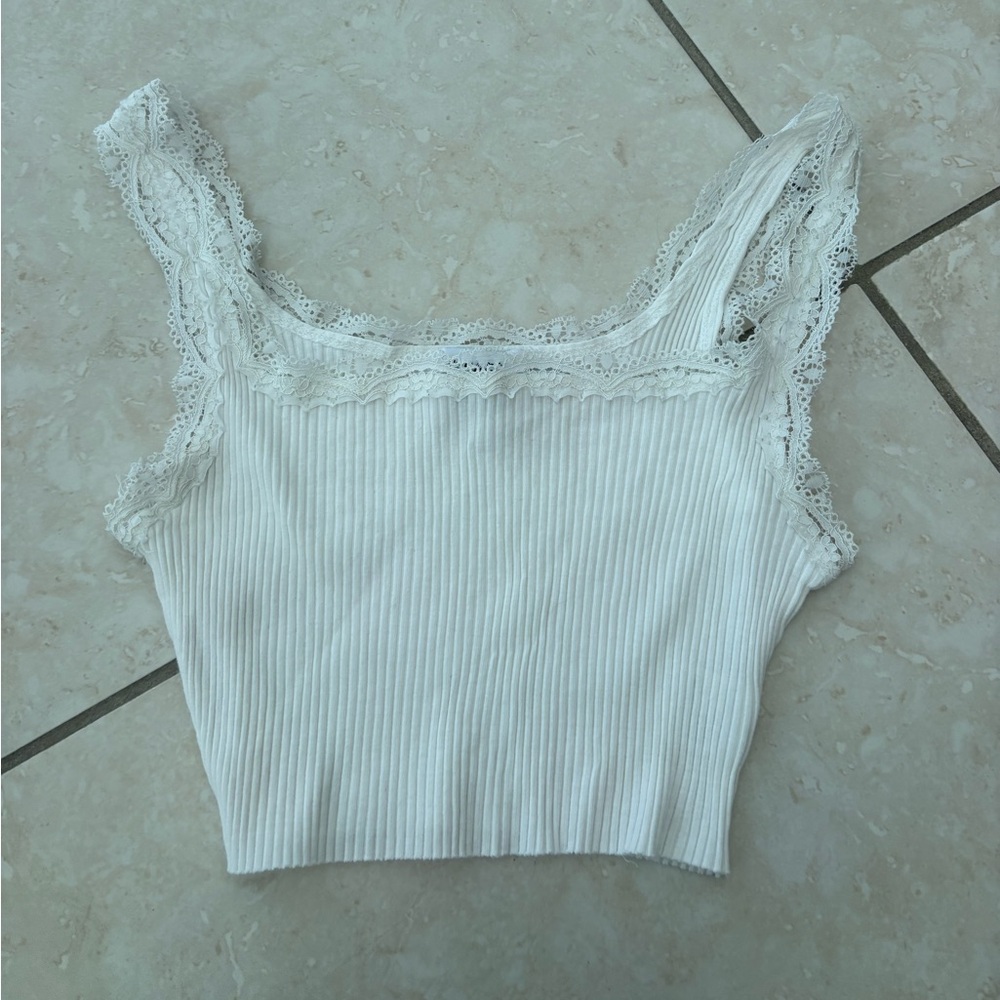 Princess Polly White Ribbed Lace-Trim top